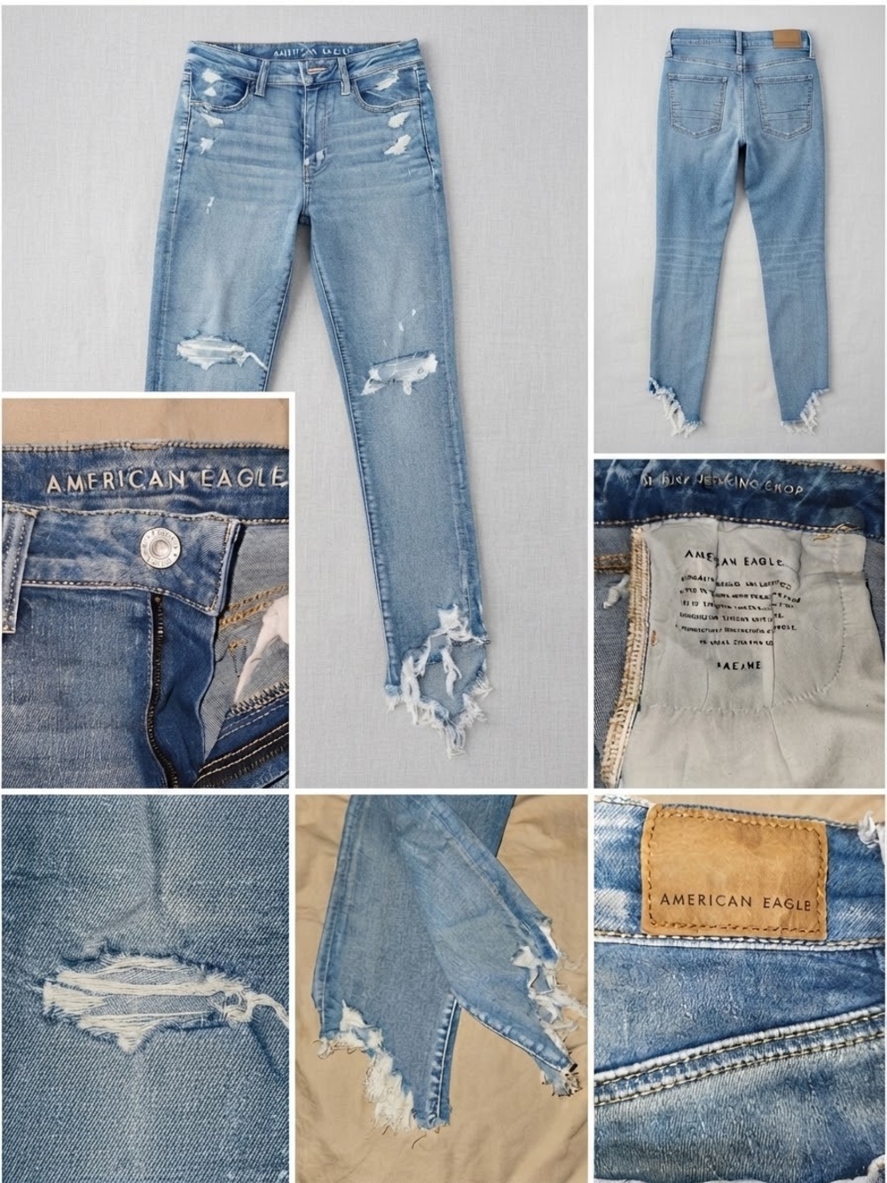 American Eagle Outfitters Light Blue Distressed Frayed Hem Skinny Jeans